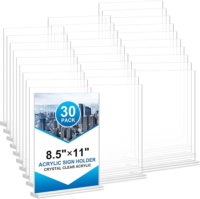 Arrobust 30 Pack Acrylic Sign Holder 8.5 x 11, Double Sided T Shape Flyer Holder by Arrobust