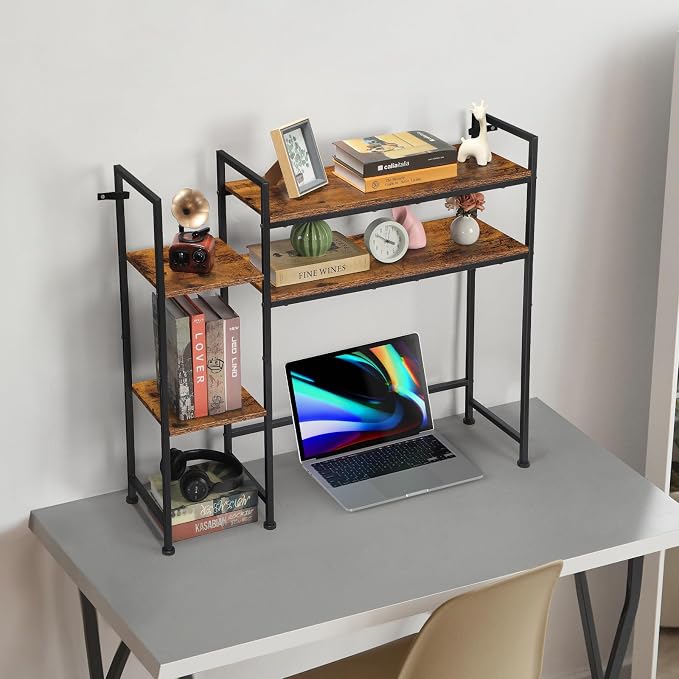 YBING Desktop Bookshelf, Desk Hutch Dorm, 4 Tier Desk Organizer Shelf Wood Over - Image 2