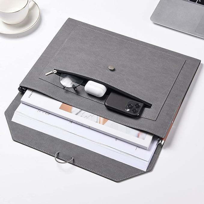 PU Leather A4 File Folder Document Holder 2 Pockets Portfolio Envelope Folder - Image 5