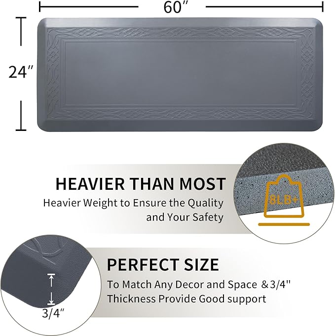 24 x 60 Inch Extra Support Anti Fatigue Comfort Kitchen Mat, Waterproof Long Kitchen Runner, Non-Slip Standing Desk Mat, Commercial Pads for Offices, Home, Garages (Bordeaux Grey, 24'' x 60'')-DeskLoop Office