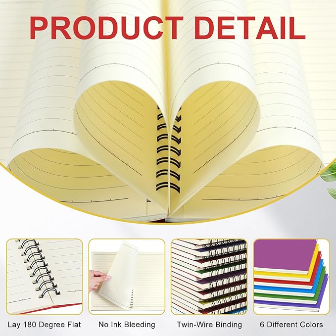 Yahenda 6 Pcs Spiral Notebook Bulk A5 Journal Lined 8.3'' x 5.5'' Writing Composition Paper Small Notepad Subject Notebook for Students Office Business Back to School Supplies (Mixed Colors)-DeskLoop Office
