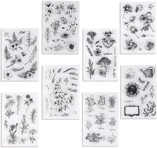 UCEC 8 Sheets Flower Clear Stamps by UCEC