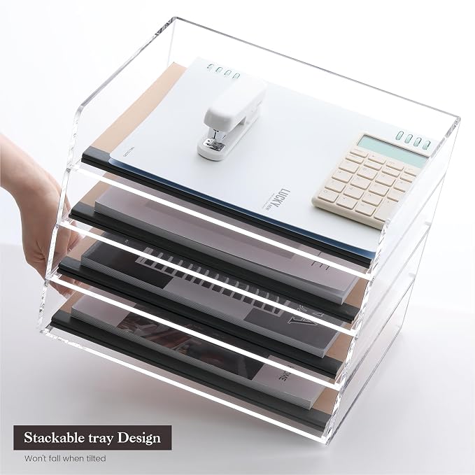 HeZone 4 Tier Paper Organizer for Desk, Acrylic Paper Tray, Office File - Image 6