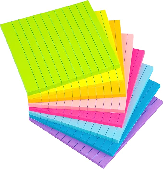 Lined Sticky Notes 4x4 Bright Stickies Colorful Super Sticking Power Memo Pads - Image 7