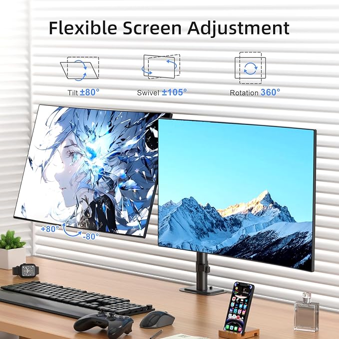 Suptek Dual Monitor Arm Desk Mount,Ultrawide Dual Monitor Arm for 2 Monitor Screens up to 42 inches and Max 22lbs Each,Extra Tall 15.75" Pole Fully Adjustable Monitor Stand for Desk,Black(MD9442LB)-DeskLoop Office