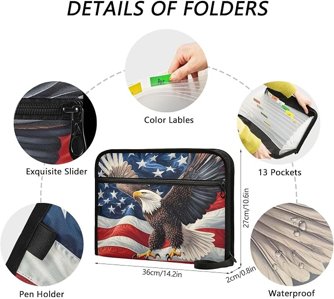 Expanding File Folder Bald Eagle American Flag Old Accordion File Organizer 13 - Image 4