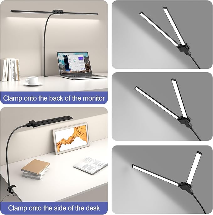 24W Led Desk Lamps with Clamp for Office Home, 31.5-in Double Head, Dimmable 4 - Image 2