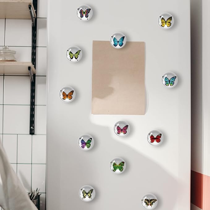 12Pcs Glass Strong Refrigerator Magnet Fridge Sticker,Butterfly Crystal Fridge Magnets Decoration for Crafts,Strong Fridge Magnets for Kitchen, School,Office Whiteboard, Cabinet and Dishwasher-DeskLoop Office