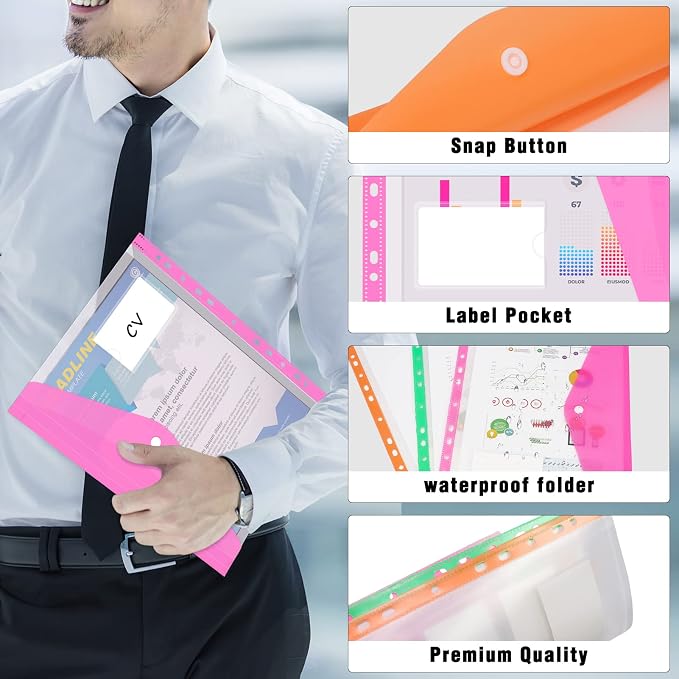 Colorlife Binder Pocket 12 Pack Plastic Envelopes Binder Folders 11 Holes - Image 3