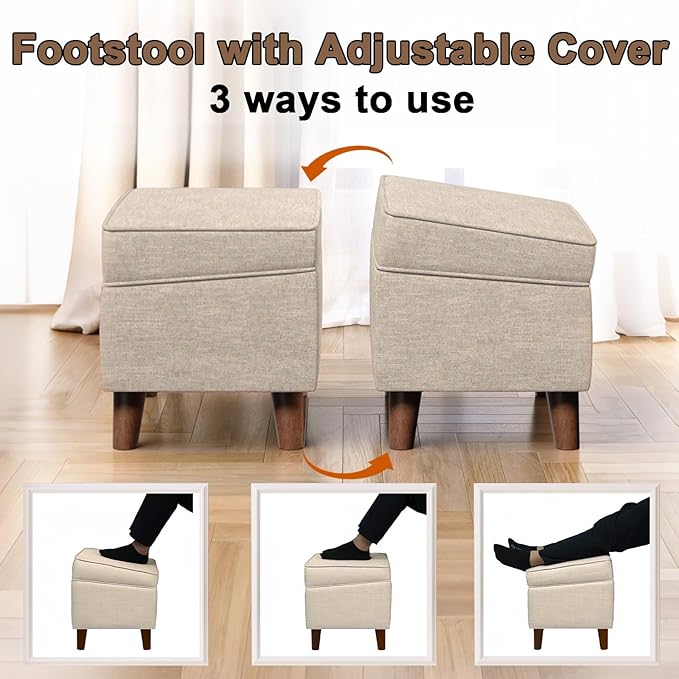 Foot Rests with Adjustable Cover, BOGO, Storage Ottoman Dorm, Footstool & Sitting Stool, Ottoman Foot Stool Set for Living Room, Bedroom, Dorm, Beige-DeskLoop Office