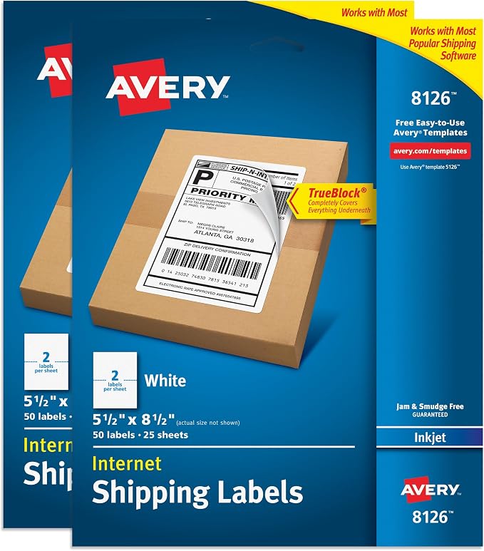Avery Half-Sheet Printable Shipping Labels, 5.5" x 8.5" Customizable Stickers by Avery