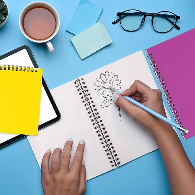 Blank Spiral Notebook, 6 Pack, 5.8 x 8.3, 120 Pages (60 Sheets), 100 GSM Unlined Drawing Notebooks, Assorted A5 Journals, No-Bleed, Sketching, Note Taking, Blank Journals for Office & School-DeskLoop Office