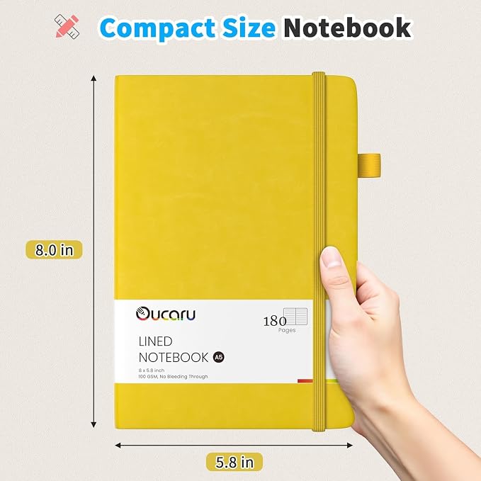 Oucaru Lined Journal Notebook, 2 Pack, 180 Pages, A5 Journals - Image 2