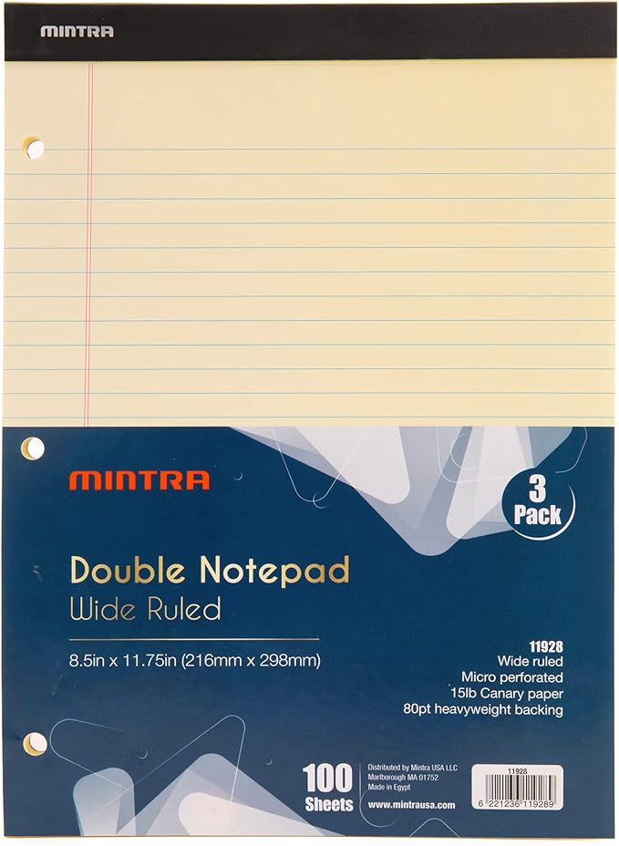 Mintra Office Legal Pads (Double Pad 3pk (Canary), 8.5in x 11in (Wide Ruled))-DeskLoop Office