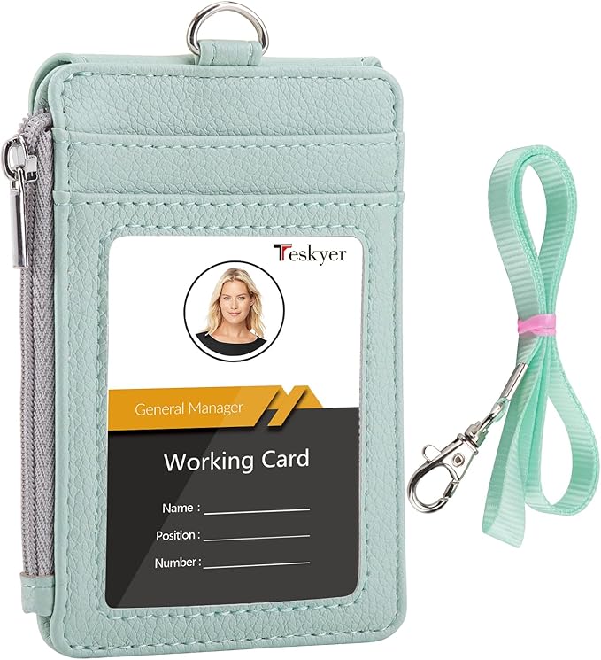 Teskyer ID Badge Holder with Lanyard, Lanyard Wallet, Lychee Mint Green | by TESKYER