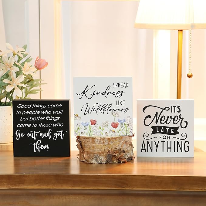 3 Pcs Inspirational Wood Box Sign Set, 5x5 Inches Motivational Quotes Wooden - Image 6