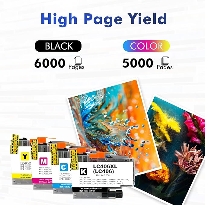 LC406 LC406XL Ink Cartridges for Brother Printer 406XL LC 406 XL for MFC-J4335DW MFC-J5855DW MFC-J6555DW MFC-J4535DW MFC-J6955DW MFC-J4345DW MFC-J5955DW - 4 Pack High Yields Black Cyan Magenta Yellow-DeskLoop Office