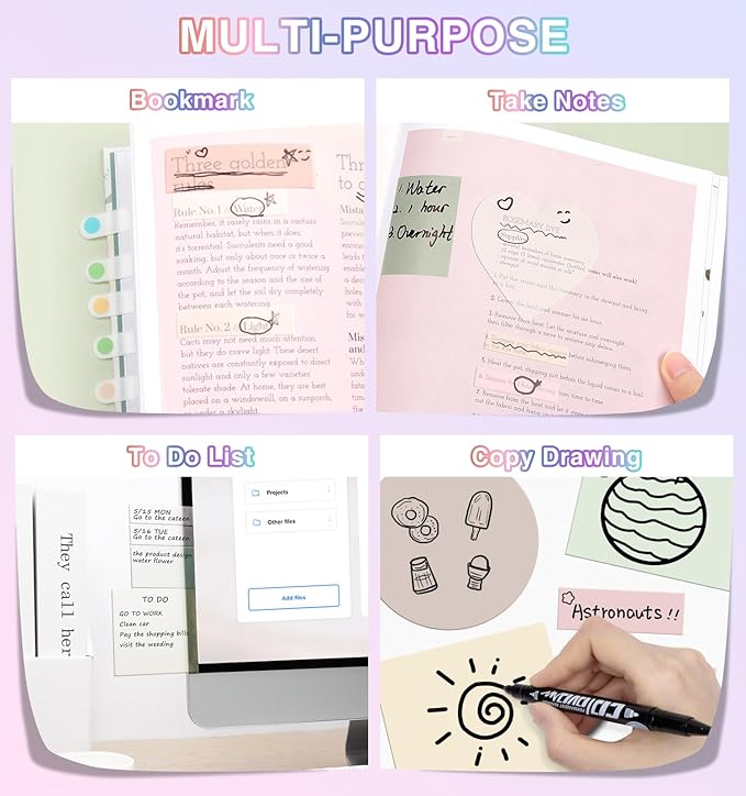 Transparent Sticky Notes,1120 Sheets Clear Sticky Notes with Pen, Waterproof Annotation Kit, Self-Adhesive Translucent Writable Index Tabs for Annotation Books, Bible Journaling Study Office School-DeskLoop Office