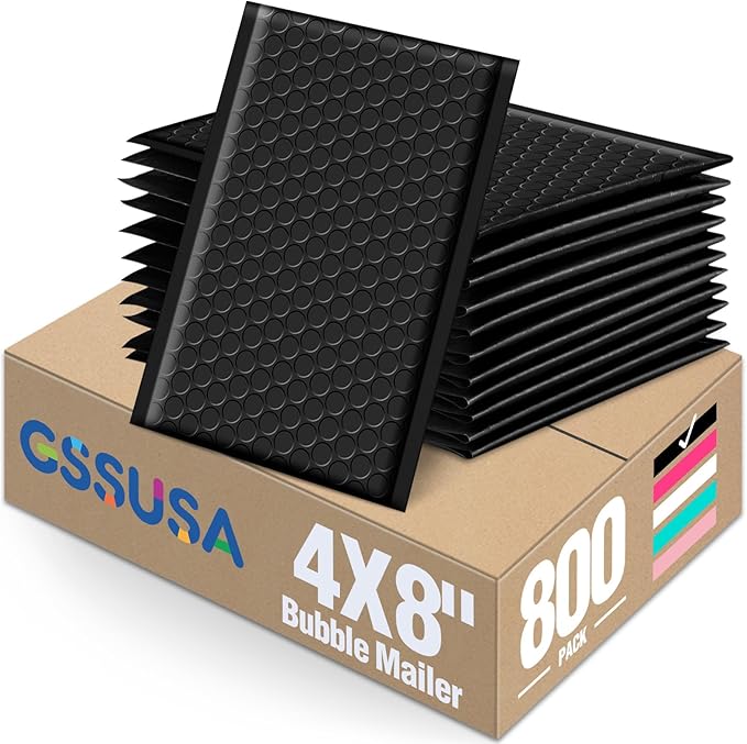 GSSUSA Black Bubble Mailers 4x8 Small Padded Envelopes 800 Pack, Strong by GSSUSA