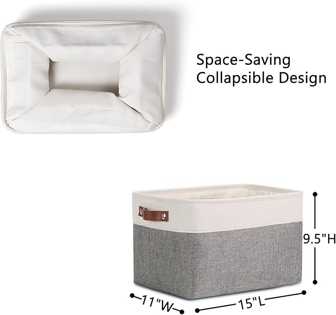 DULLEMELO Storage Baskets for Organizing, Rectangular Fabric Storage Bins Collapsible, Perfect for Shelves, Closets, Empty Gift Baskets (3-Pack Medium-15 inch X 11 inch X 9.5 inch , White&Grey)-DeskLoop Office