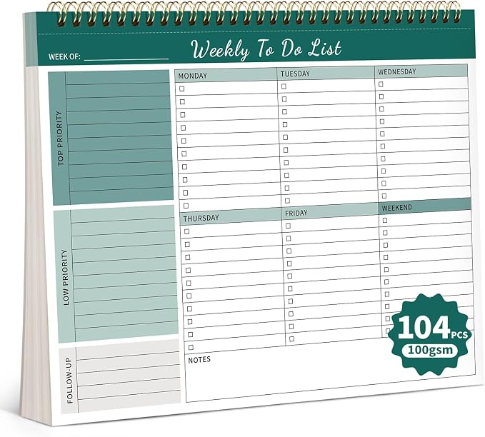 ALKALO 104 Pgs Weekly To Do List Notepad, 52 Duplex-Printed Undated Sheets 100 by ALKALO