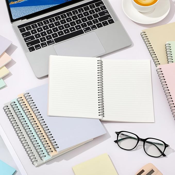 Fuutreo 12 Pcs Spiral Notebook for Work A5 8.3 x 5.7 Inch College Ruled Spiral Journal Notebook Kraft Cover Ruled Paper, 12 Color, 60 Sheets, 120 Pages for Office School(Innovative Color)-DeskLoop Office