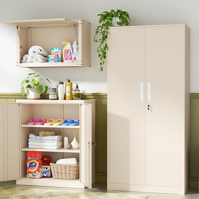 INTERGREAT Metal Storage Cabinet with Doors and Shelves,72" H Gray Steel Tool Locking Cabinet, Metal Storage Cabinets for Home Office, Warehouse, School-DeskLoop Office