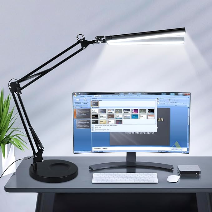 2-in-1 LED Desk Lamp, 24W Brightestwith Table Lamp with Clamp, Desk Light with Flexible Swing Arm,3 Color Modes Stepless Dimmable Double Head Architect Desk Lamps for Home Office Workbench Reading-DeskLoop Office