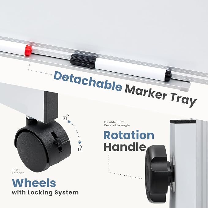 DUMOS Rolling Whiteboard Double Sided 46 x 32 Inches, Magnetic White Board Dry - Image 4