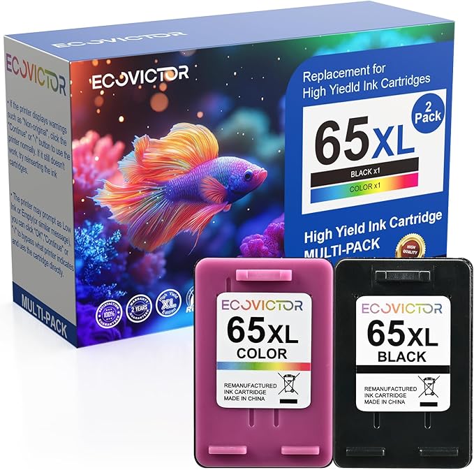 Eco-Friendly Remanufactured Ink Cartridge Replacement for HP Ink 65 XL 65XL Black and Color Combo Pack for 5055 5052 5010 5070 5014 3755 2655 3720 3722 3723 3752 3758 2652 2624 2640 Printer-DeskLoop Office
