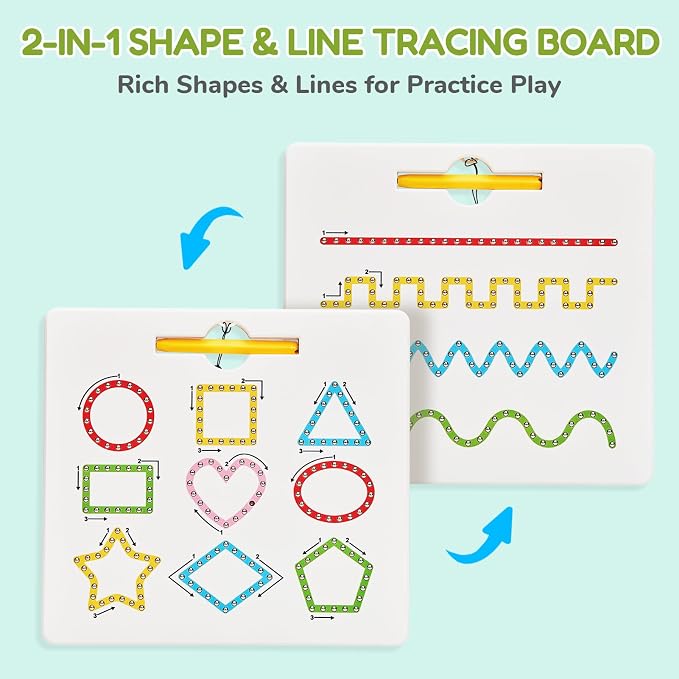GAMENOTE Magnetic Shapes and Lines Tracing Board, 2-in-1 Double-Sided Pencil - Image 3