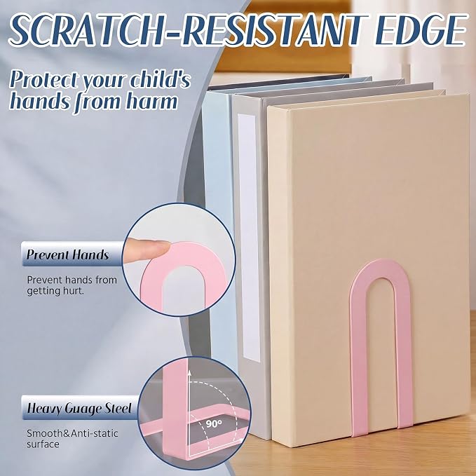 Chunful 6 Pcs Pink Modern Metal Book Ends - Image 4