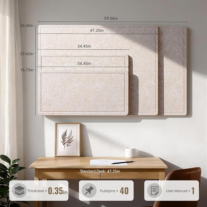 Large Bulletin Board, 60 X 35 Inches Felt Cork Board - Image 2