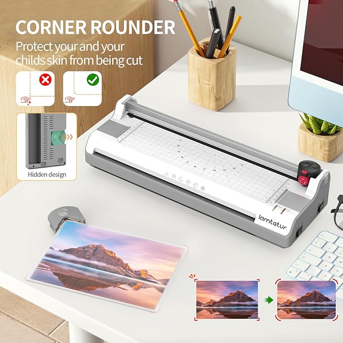 Laminator Machine 13Inch Wide with 120 Letter Size Laminating Sheets for A3/A4/A6,11X17 Thermal Hot&Cold 2 Roller Laminated 3-5Mil with Paper Cutter, Corner Rounder for Office Home School Teacher Use-DeskLoop Office