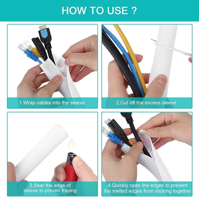 6.6ft - 4/5 inch White Cable Sleeve, Cable Organizer - Image 5