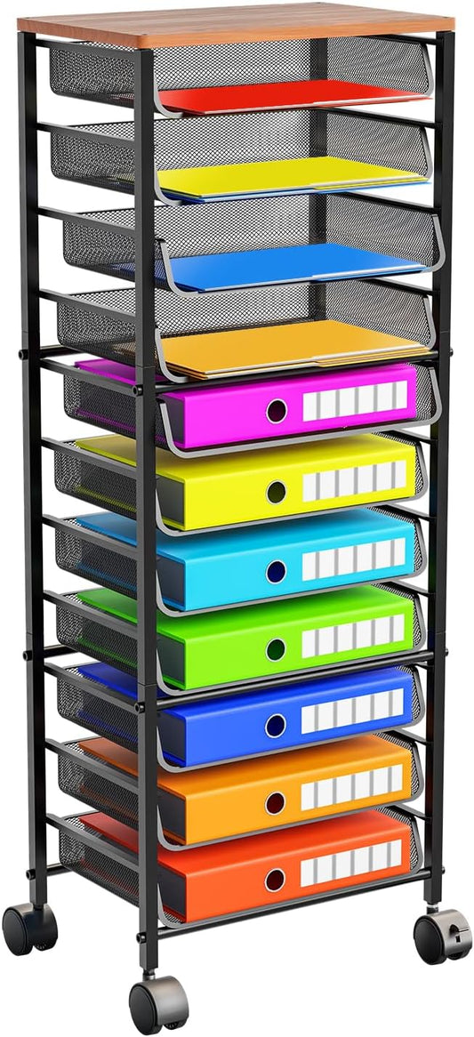 Simple Trending 12 Tier Rolling File Cart, Wood Desk File Organizer by SimpleTrending