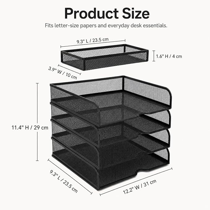 SUPEASY 4-Tier Black Metal Mesh Desk Organizer, Stackable Letter Tray and Paper - Image 4