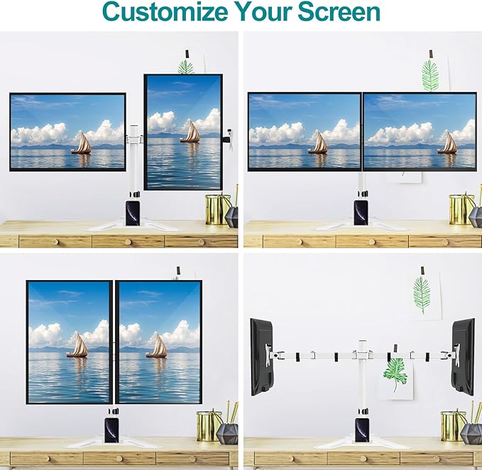 MOUNT PRO Dual Monitor Stand, Free-Standing Full Motion Monitor Desk Mount Fits 2 Screens up to 27 inches,17.6lbs with Height Adjustable, Swivel, Tilt, Rotation, VESA 75x75 100x100,White-DeskLoop Office