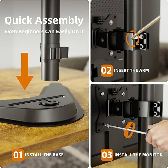 Claiks Monitor Mount, Ergonomic Adjustable Monitor Stand for Max 32 inch Screens, Adjustable Stand up to 20 lbs, VESA Mounting Holes 75&100mm, Black-DeskLoop Office