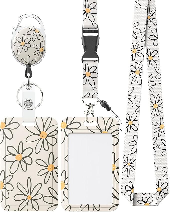 Uniclife Floral Sliding Badge Holder White Flower Plastic Case by UnicLife
