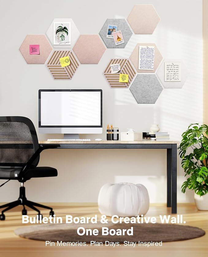 Hexagon Large Cork Bulletin Board Tiles, Peel and Stick Felt Wall Panels - Image 4