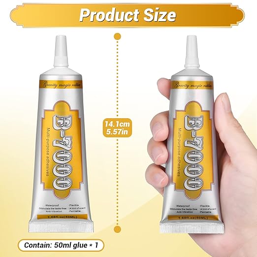 B7000 Fabric Glue with Precision Tips, Upgrade Industrial Strength Adhesive B-7000 Glue Clear for Jewelry Crafts DIY, Metal, Stone, Rhinestone Gems Gel, Glass, Fabric, Cell Phone Repair (50 ML)-DeskLoop Office