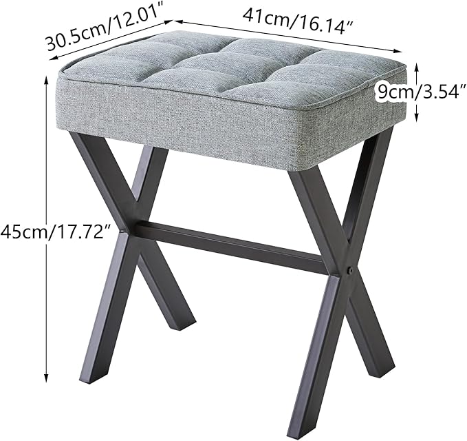 IBUYKE Square Makeup Stool with X-Leg Foot Rest, Linen Footrest, Ottoman Seat, Multi-Use as Small Side Table, for Bedroom, Living Room, Blue Gray LG-70L-DeskLoop Office
