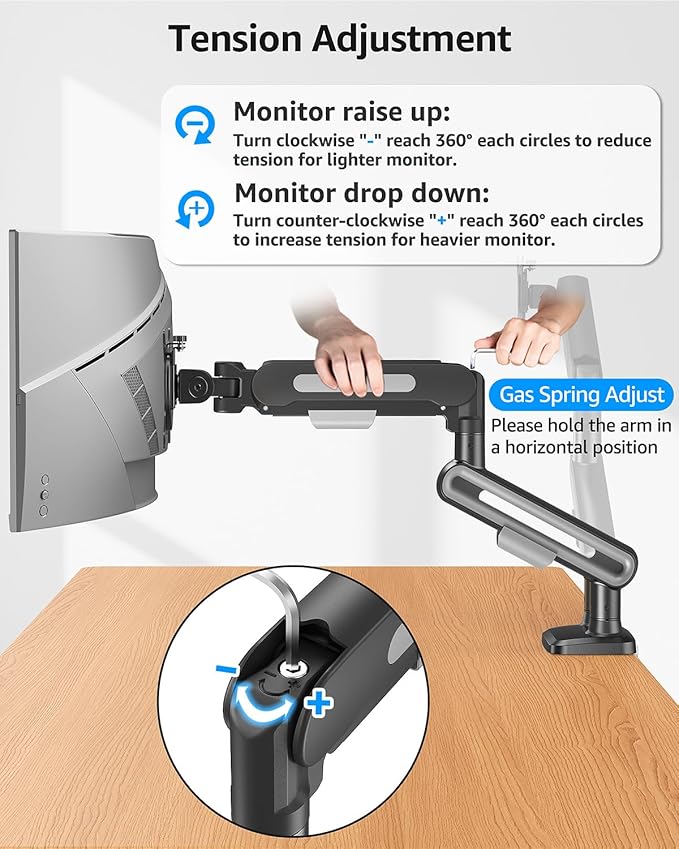 MOUNTUP Dual Monitor Mount Holds 4.4-26.5lbs, Heavy Duty Monitors Arm for 39 37 34 32 27inch, Gas Spring Monitor Stand for 2 Monitor, Height Adjustable Monitors Desk Mount with C-Clamp＆Grommet Base-DeskLoop Office