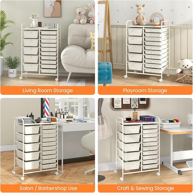 LDAILY 15 Drawer Rolling Storage Cart, Rolling Cart - Image 9