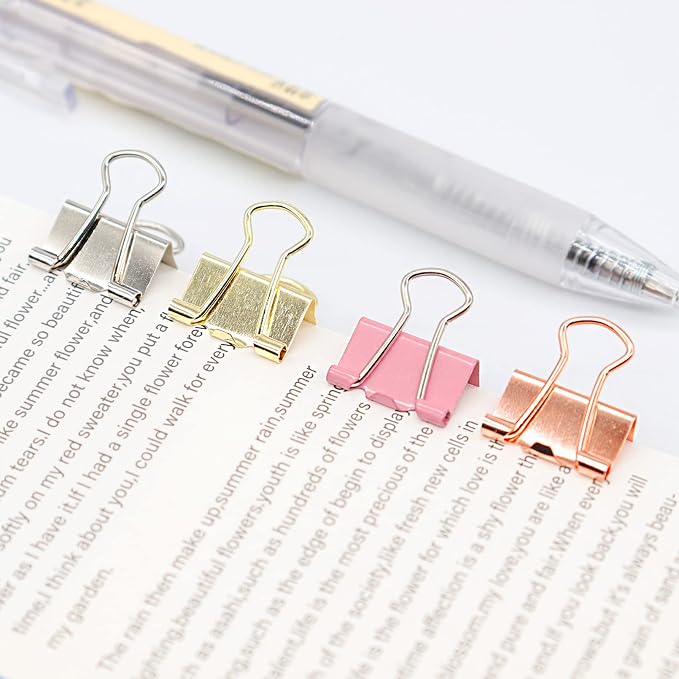 Pink Binder Clips, Mini Paper Clip, Small Paper Clamps 15mm, 100 Pack Micro - Image 4