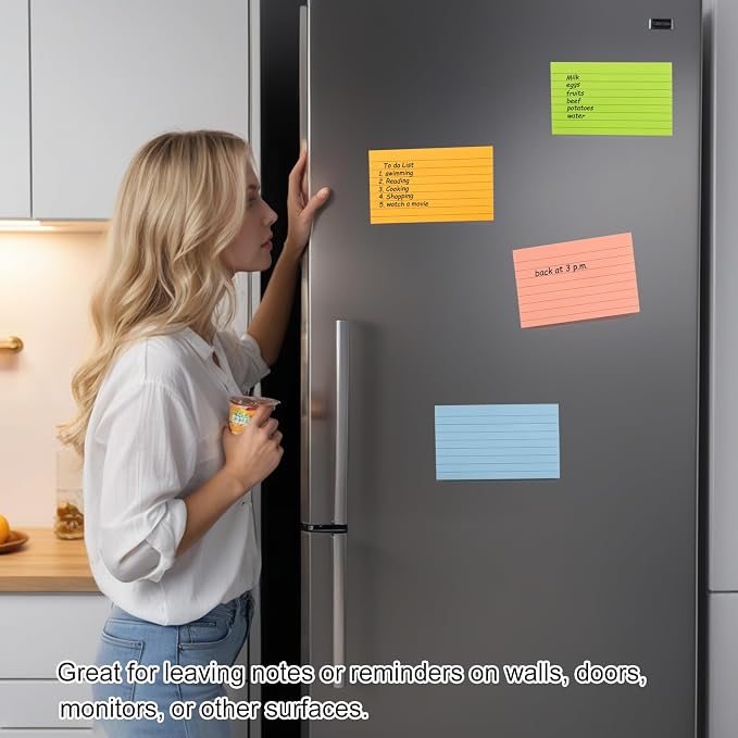 9 Pack Lined Sticky Notes 3x5 in Large Sticky Notes, 9 Bright Multi Colors Self - Image 4