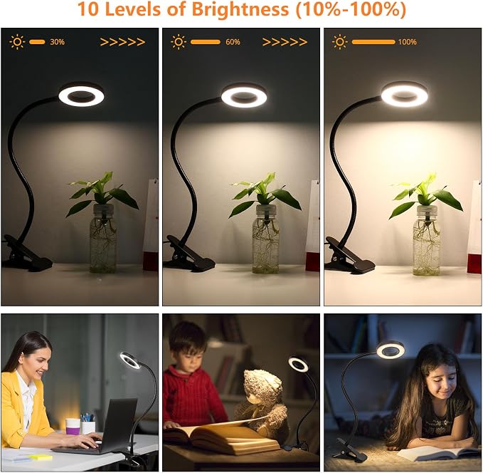 Woputne Desk Clip on Lamp for Reading Home Office, - Image 3
