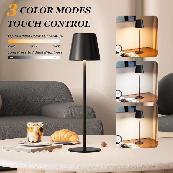 Kakanuo 20" Black Cordless Table Lamp Rechargeable - Image 4