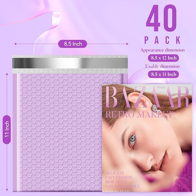 Fuxury Bubble Mailers 8.5x12" 40 Pack Large Bubble Envelopes Usable 8.5x11" - Image 3